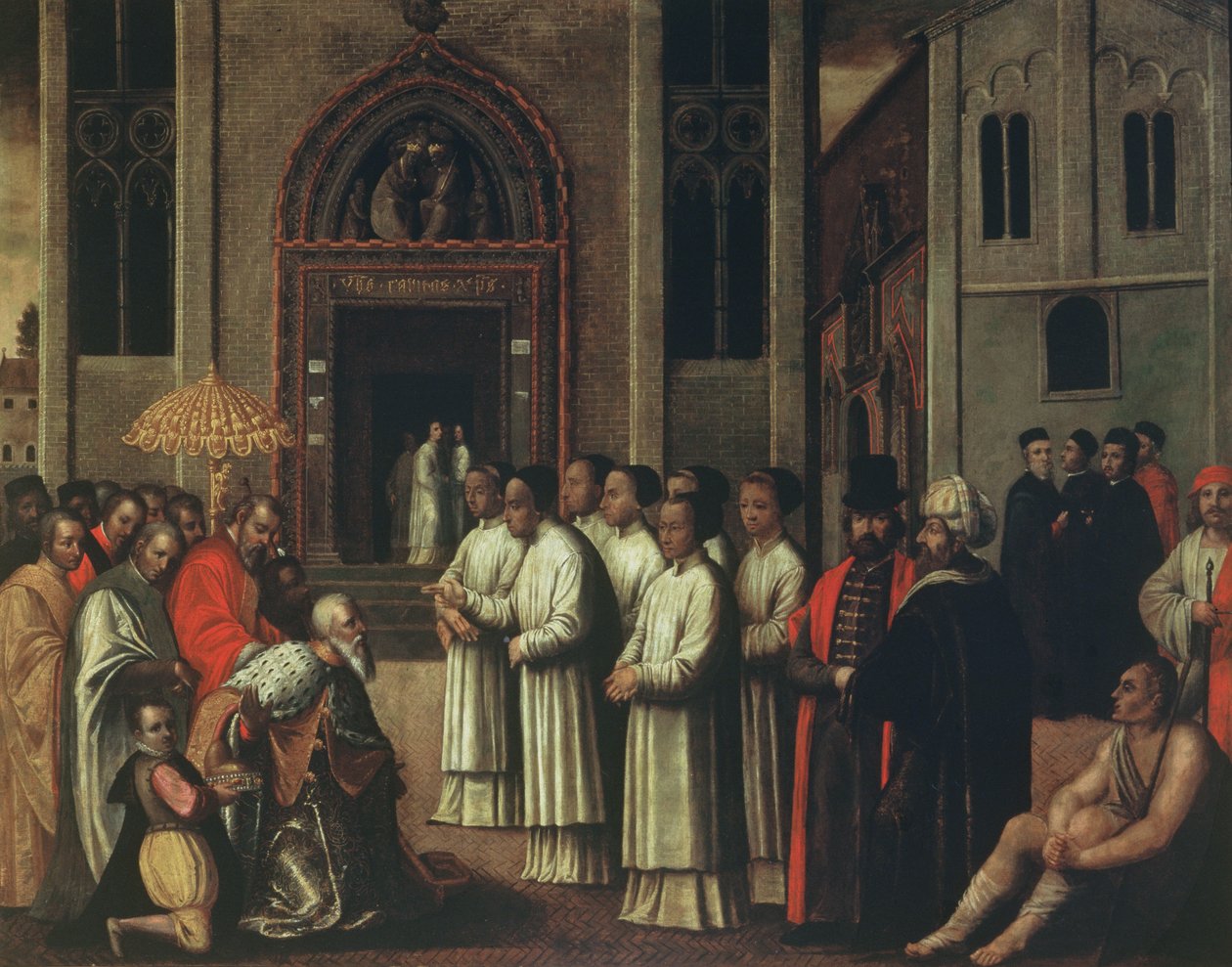 Doża Ziani spotyka papieża Aleksandra III (1105-81) w Carita w 1172 r. autorstwa Italian School