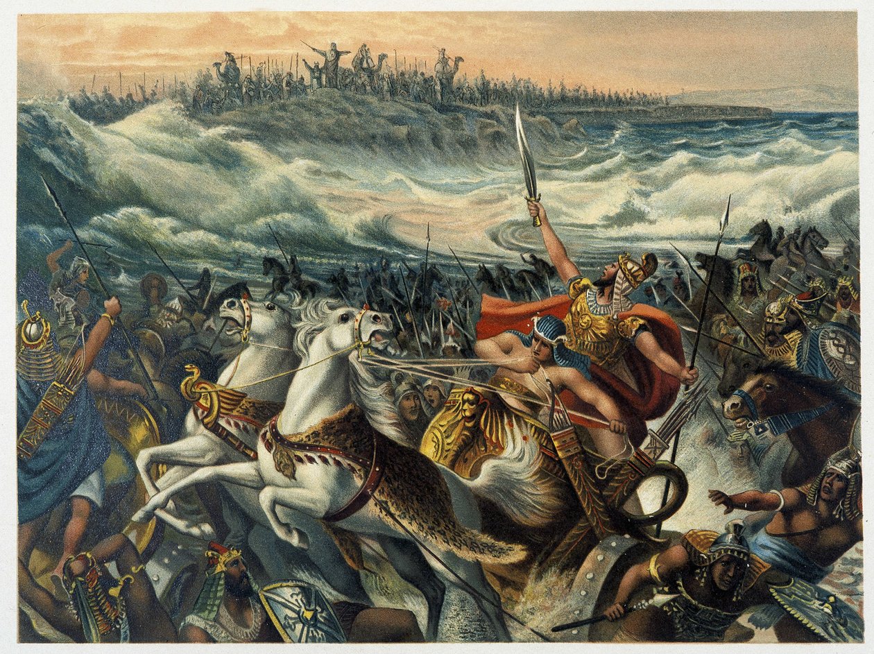 Egipcjanie tonący w Morzu Czerwonym - w „Klasyczna Złota Biblia: Historia Objawienia Bożego w starożytnym i nowym stresie” ”Giovanni Ladislao Sykora (t. 1), przetłumaczony przez Don Clemente Benetti. (Biblia włoska) autorstwa Italian School