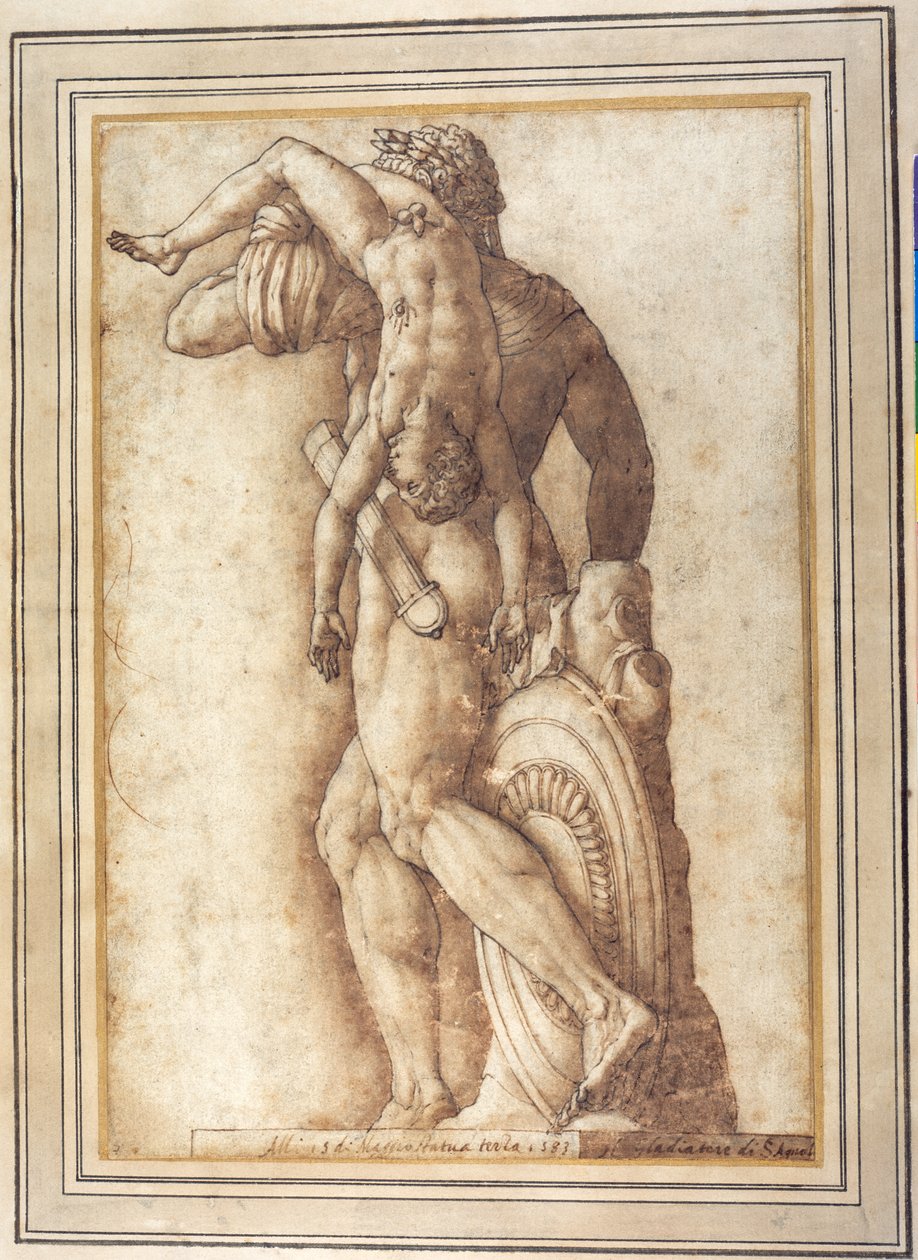 Cesarz Kommodus jako Gladiator (pióro i atrament z wash na papierze) autorstwa Italian School