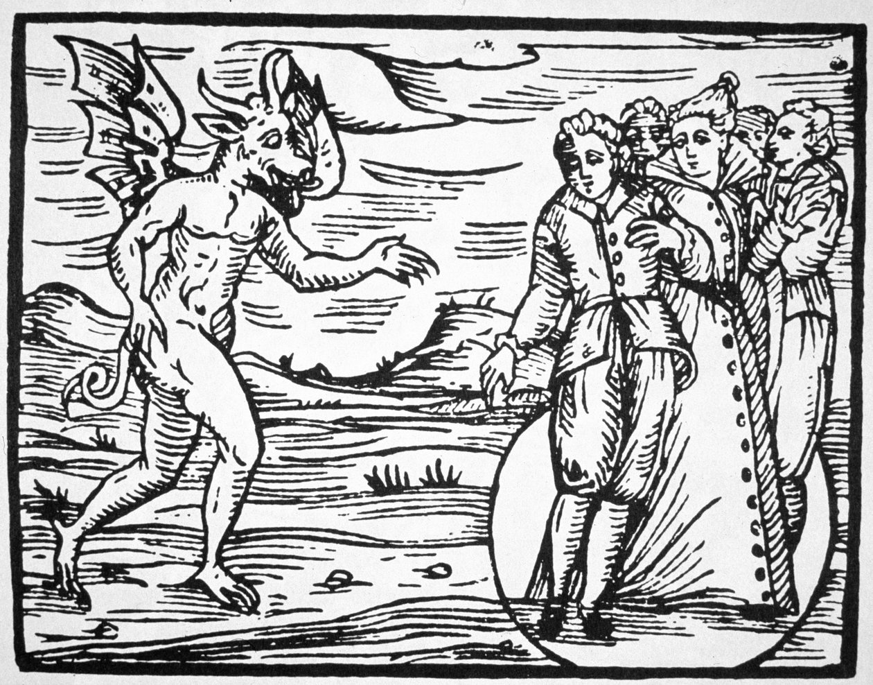 Ewokacja diabła, kopia ilustracji z Compendium Maleticarum ks. M. Guaccius, Mediolan 1608, wykorzystana w Historii magii, wydanej pod koniec XIX wieku autorstwa Italian School