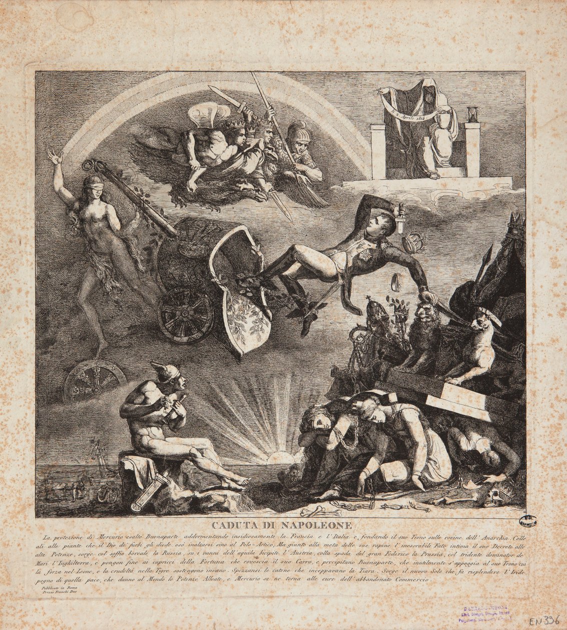 Upadek Napoleona - Karykatura upadku Włoch, 1814 autorstwa Italian School