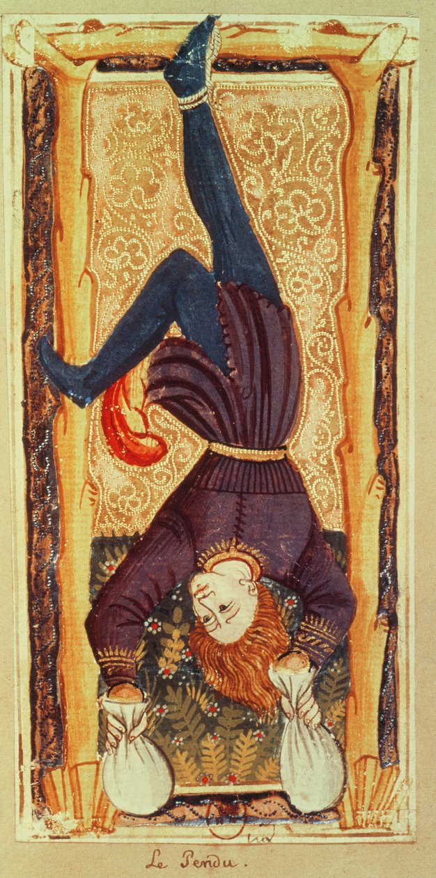 Wisielec, karta tarota z talii „Charles VI” lub „Gringonneur” (karta pomalowana) autorstwa Italian School