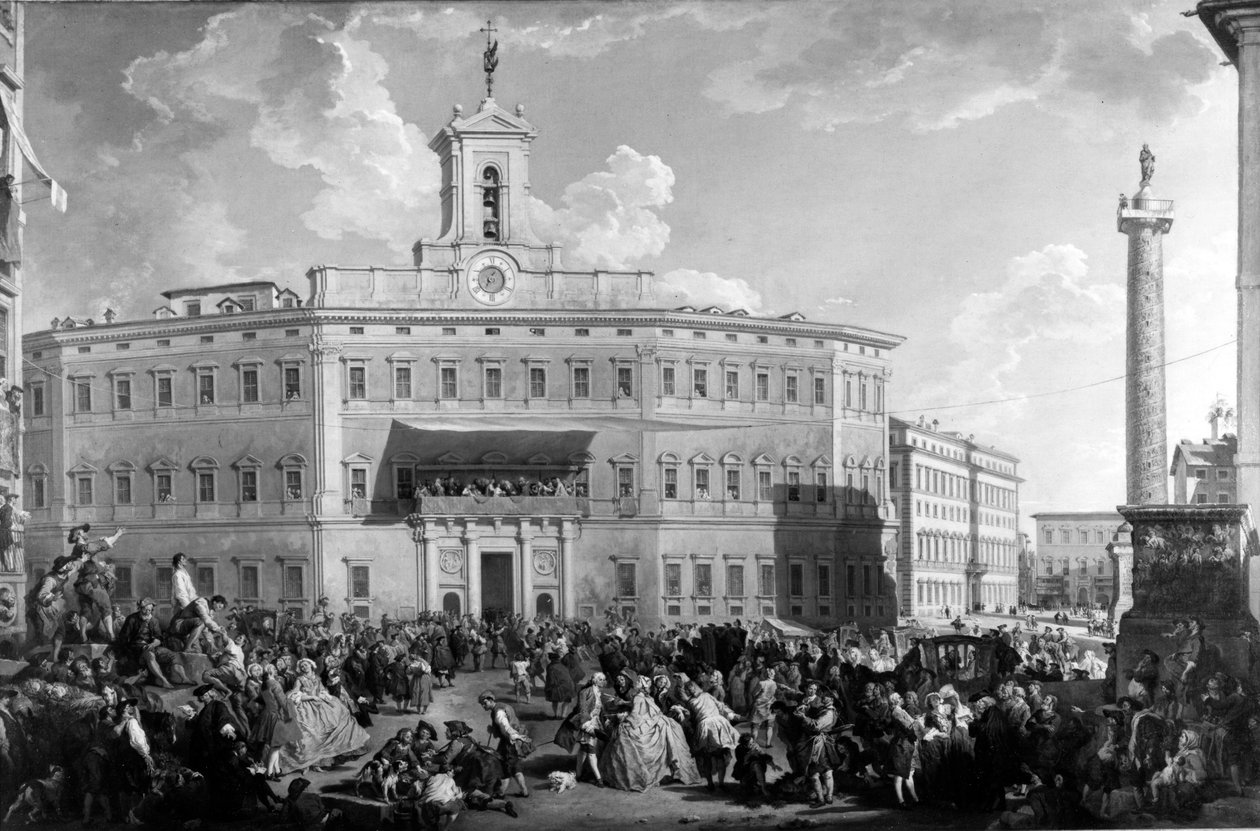 Loteria na Piazza Montecitorio, Paolo Panini, XVIII wiek (obraz) autorstwa Italian School