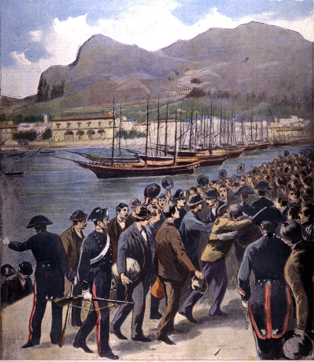 Mafia wróciła do Palermo pod eskortą karabinierów po amnestii z 1895 roku. autorstwa Italian School