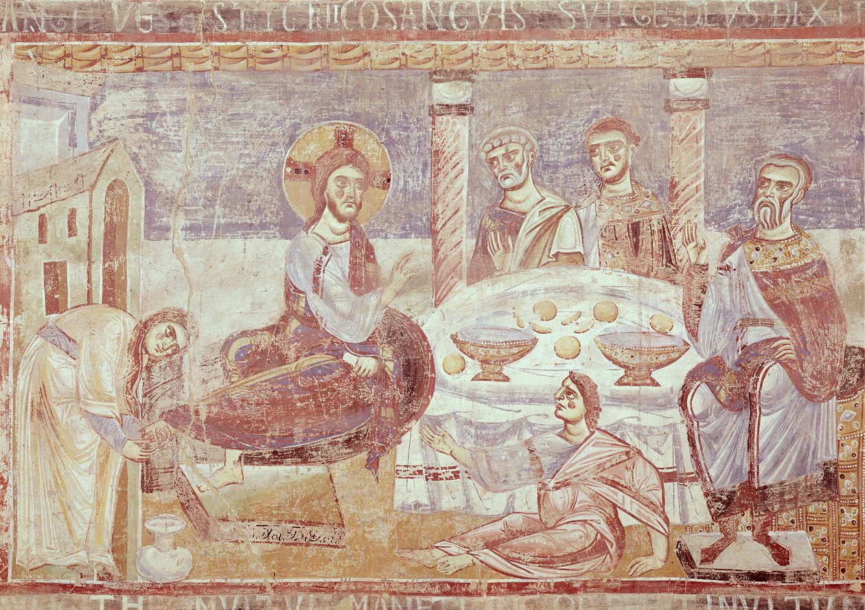 Posiłek w Domu Szymona Faryzeusza, Szkoła Monte Cassino, ok.1087 autorstwa Italian School