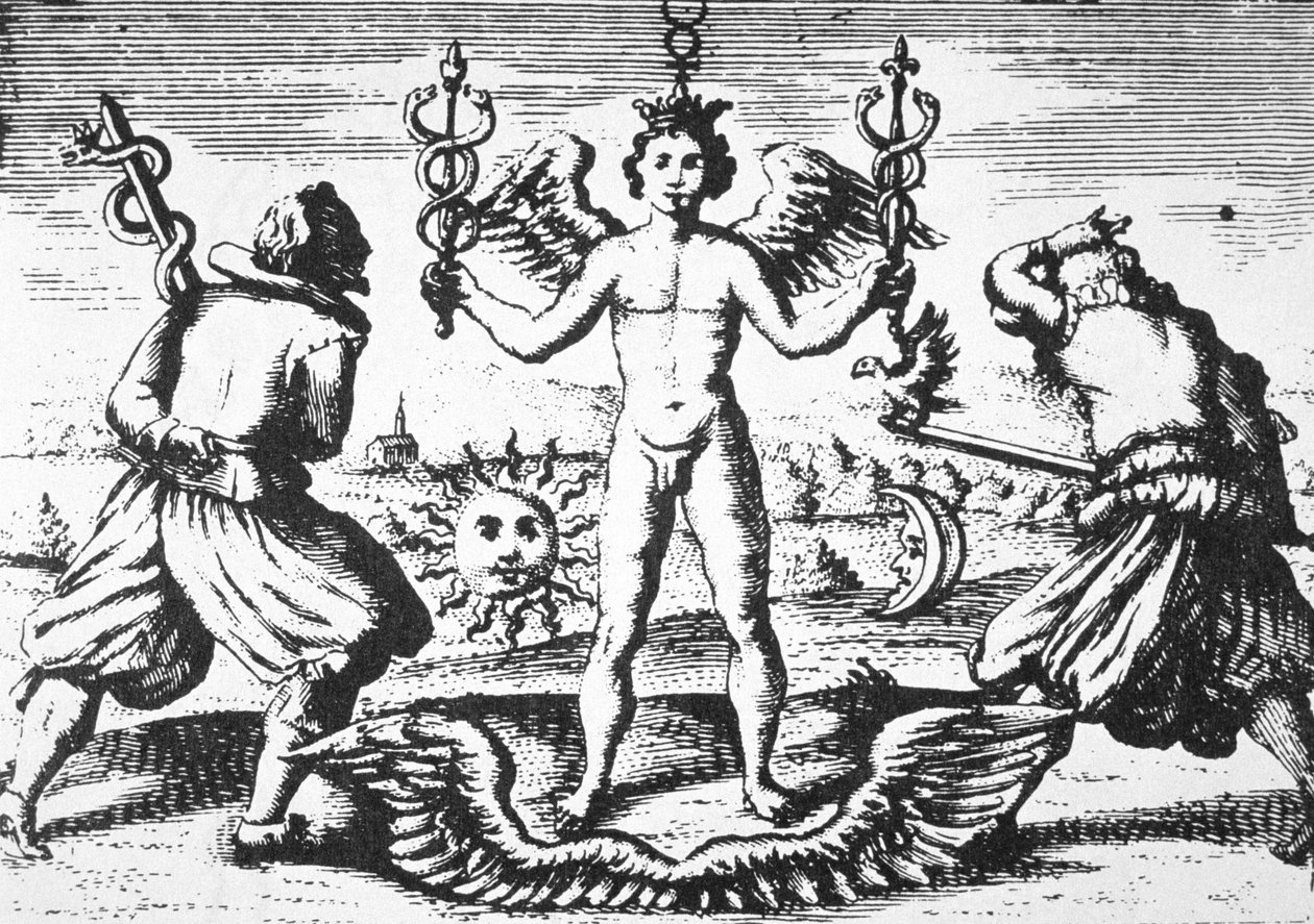 Merkury filozofów z Della Tramutatione Metallica Giovanniego Battisty Nazari (1589) zilustrowany w historii magii opublikowanej pod koniec XIX wieku autorstwa Italian School