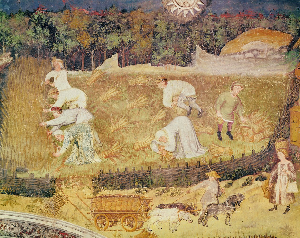 Miesiąc sierpień, szczegół zbiorów, ok. 1400 (fresk) autorstwa Italian School