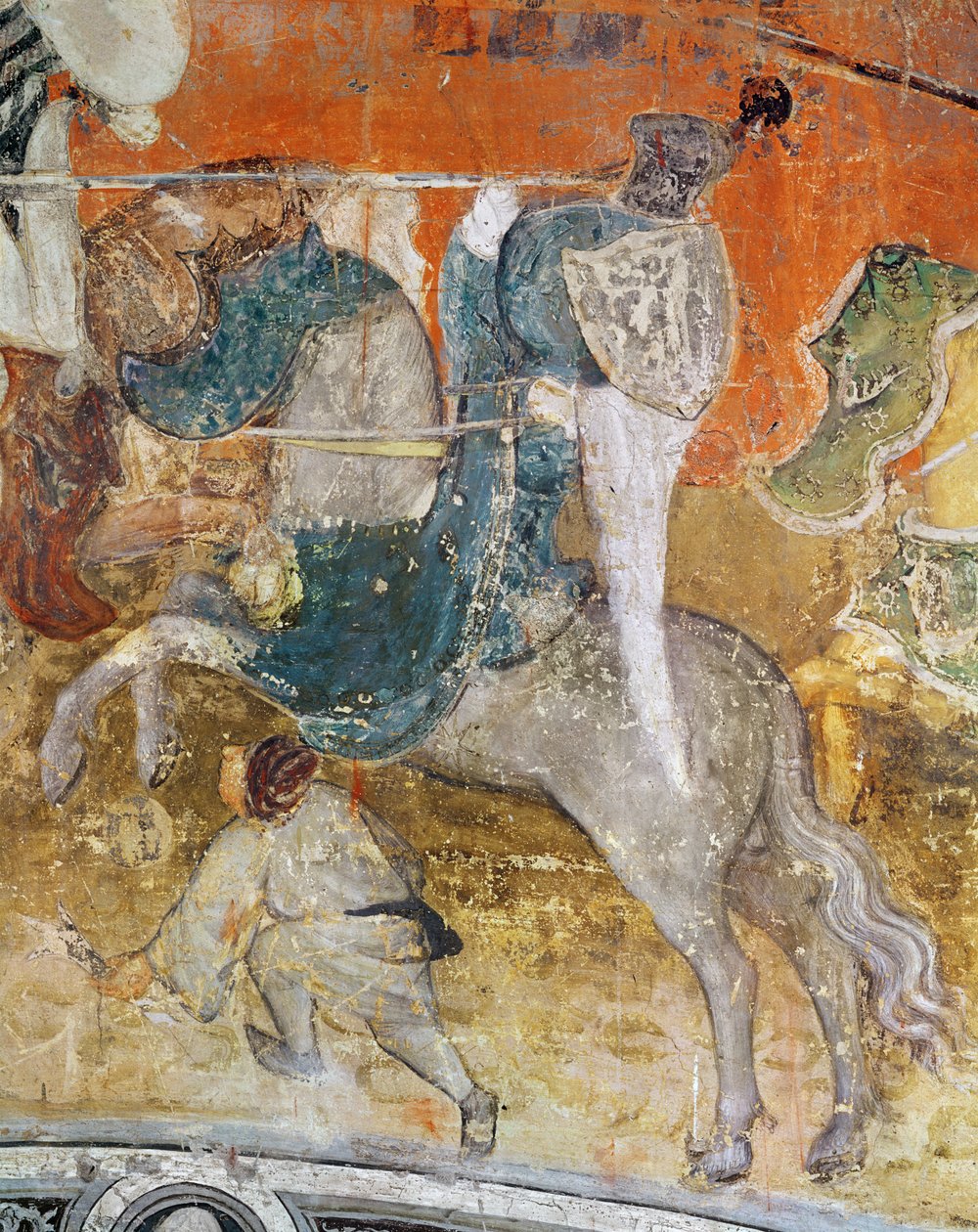 Miesiąc luty, fragment rycerza na turnieju, ok. 1400 (fresk) autorstwa Italian School