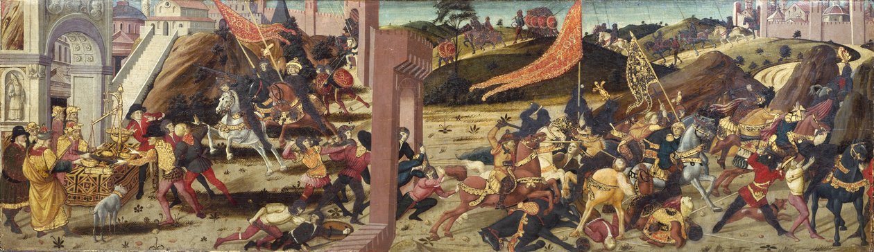 Morelli Cassone przedstawiający Galów pokonanych przez Marka Furiusa Camillusa (panel główny) autorstwa Italian School