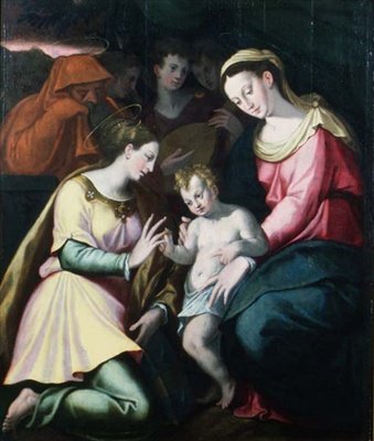 Mistyczne małżeństwo św Katarzyny, ok. 1600 (panel) autorstwa Italian School