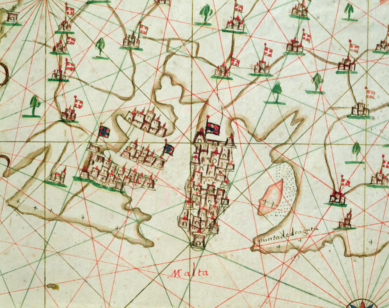 Port La Valletta, z atlasu morskiego, 1646 (tusz na welinie) (detal z 330944) autorstwa Italian School