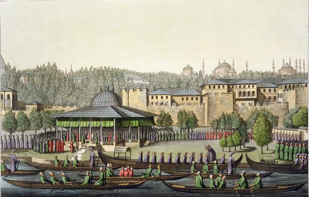 Przedstawienie admirała sułtanowi, tablica 14 z części III, tom I Historii narodów, sztur. Giacomo Bussi, ok. 1820 (akwatinta) autorstwa Italian School