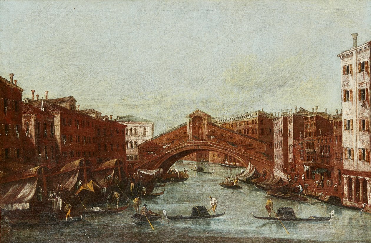 Most Rialto z Canale Grande (olej na płótnie) autorstwa Italian School