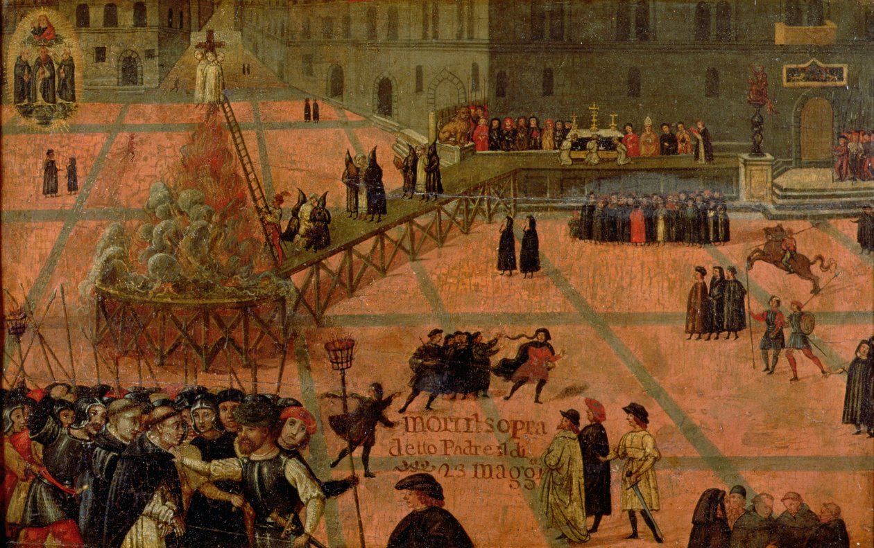 Tortura Savonaroli (1452-98) (olej na desce) autorstwa Italian School