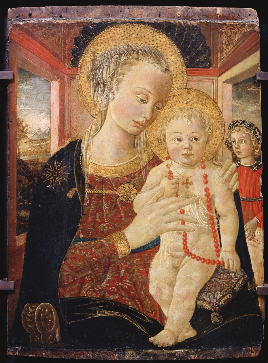 Dziewica z Dzieciątkiem (olej na drewnie) autorstwa Italian School