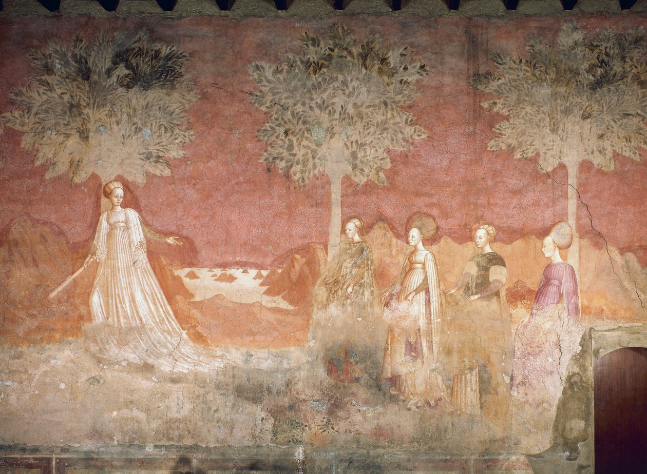 Gra w piłkę, scena z cyklu Igrzysk, ok. 1445-1450, fresk, Palazzo Borromeo, Mediolan, Lombardia, Włochy autorstwa Italian School