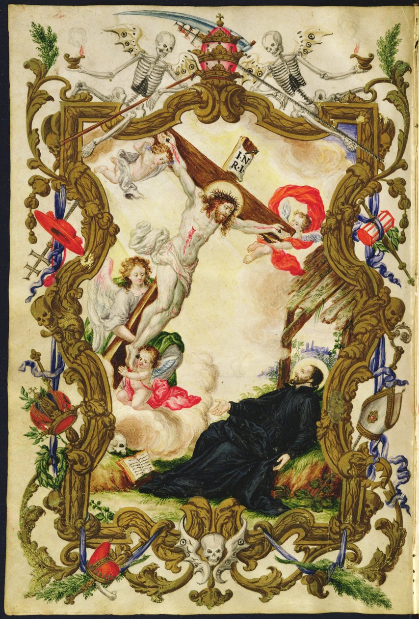 Śmierć zakonnika, z Mariegoli ze świeckiego cechu Buona Morte, ok. 1712-14 (atrament na welinie) autorstwa Italian School