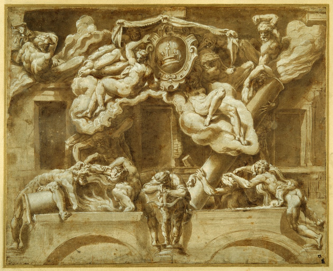 Fasada Casa Orsi, według Lelio Orsi (pióro i brązowy tusz z brązowym rozmyciem i wyostrzeniem) autorstwa Italian School
