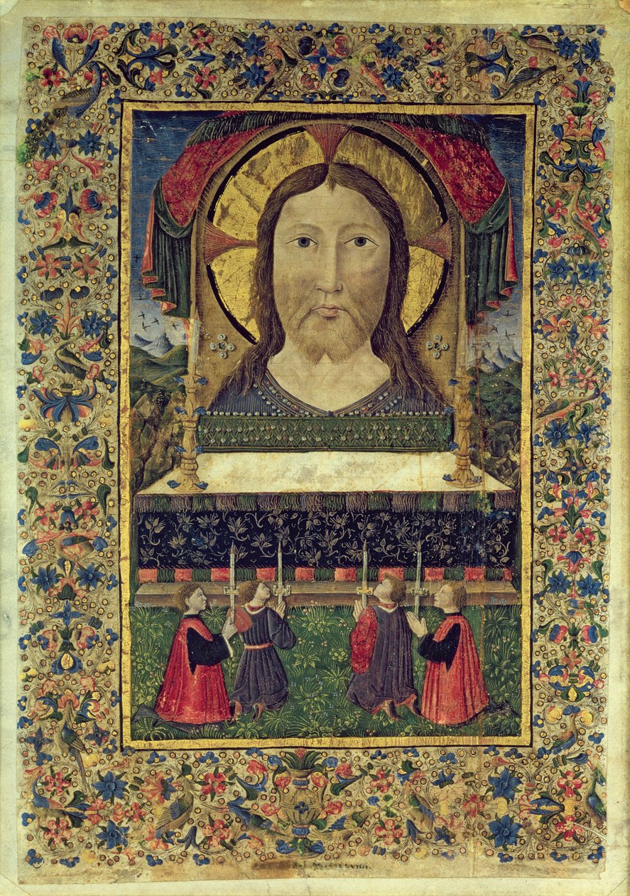 Czterech strażników Arciconfraternita del SS. Salvatore klęczący przed obliczem Chrystusa (welum) autorstwa Italian School