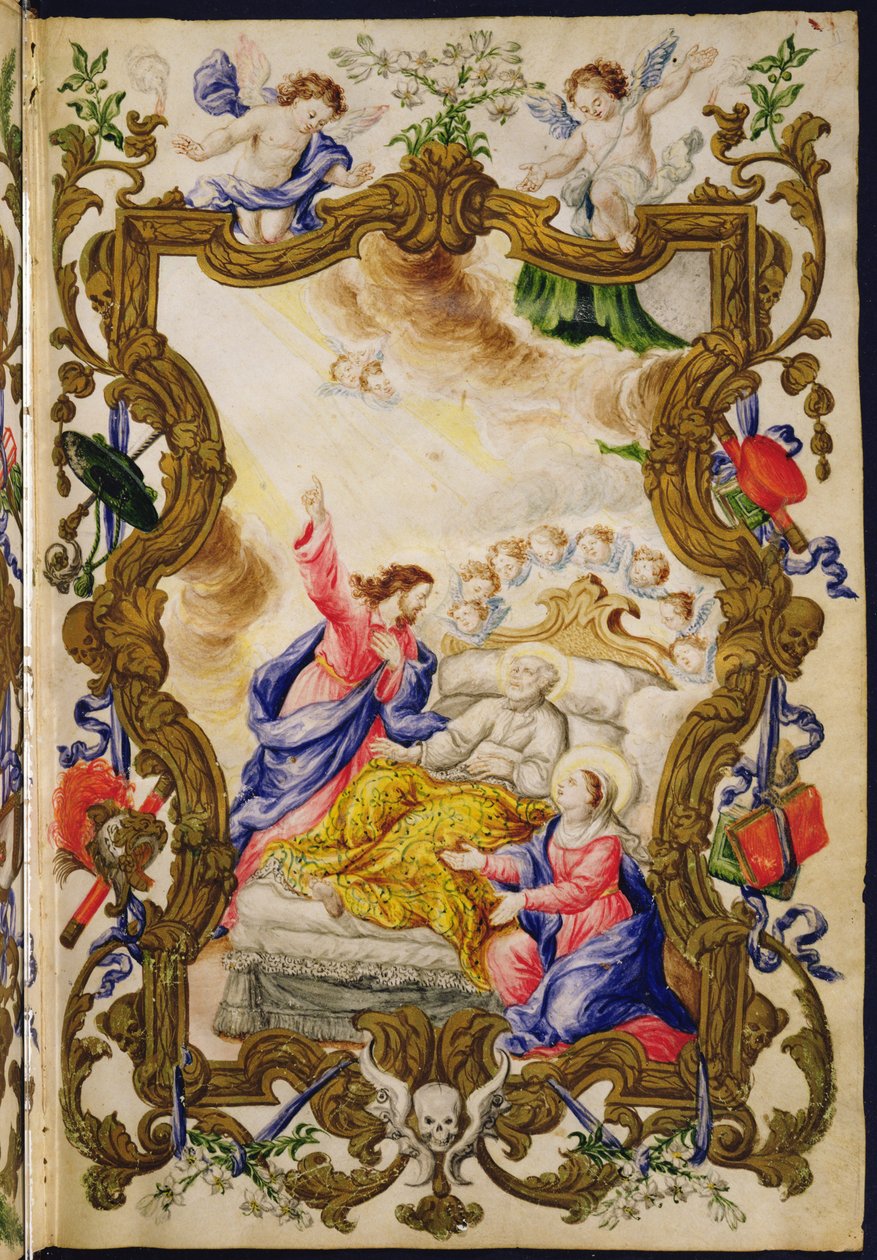 Dobra śmierć chrześcijanina, od Mariegoli ze świeckiego cechu Buona Morte, ok. 1712-14 (tusz na welinie) autorstwa Italian School