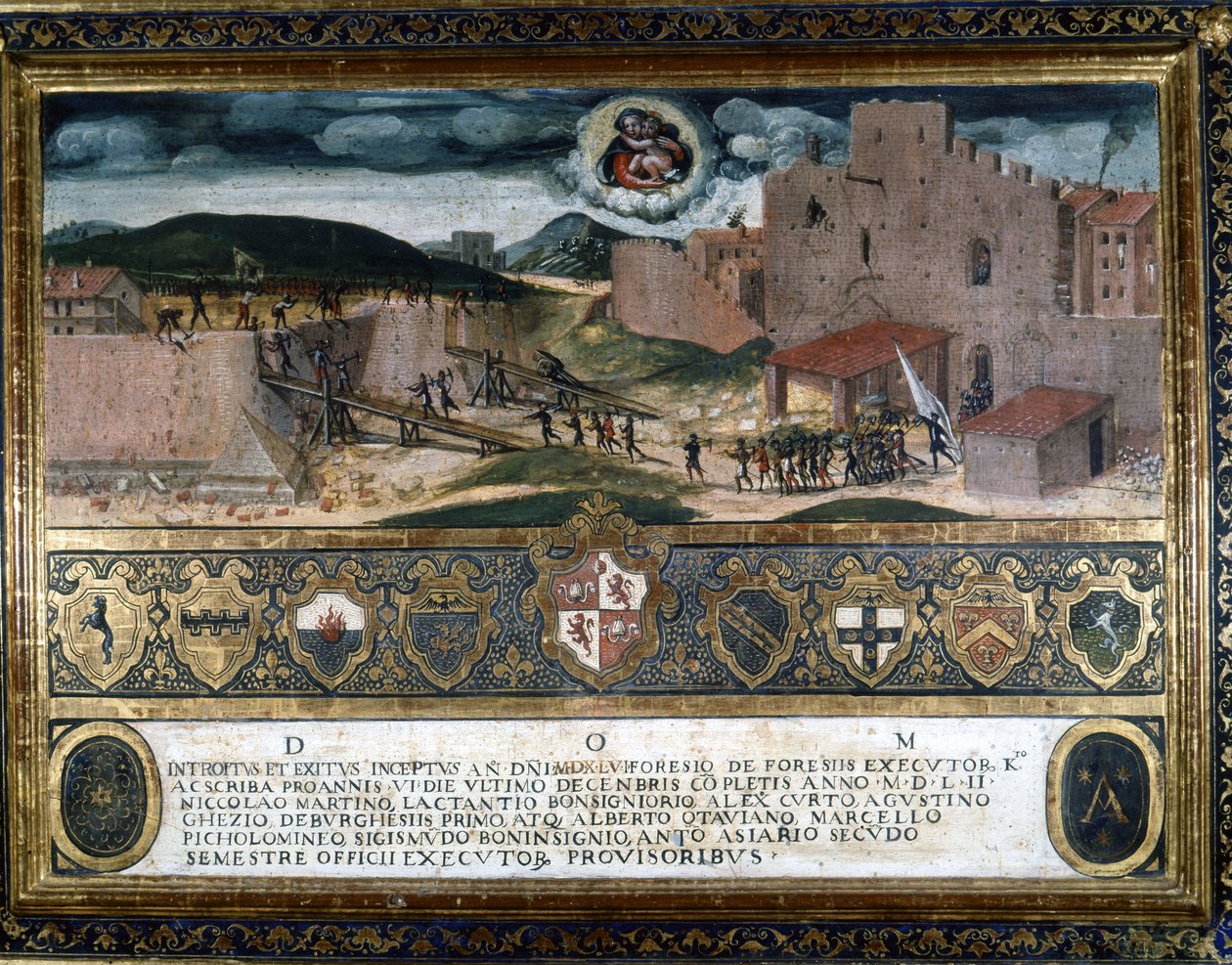 Mieszkańcy Sieny zniszczyli fortecę zbudowaną przez Hiszpanów Karola V. 1552. autorstwa Italian School