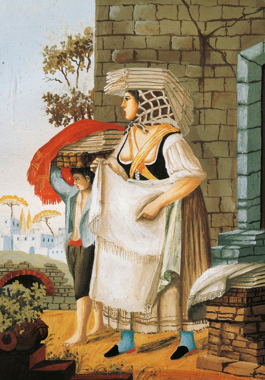 Sprzedawca bielizny i koronek w Neapolu we Włoszech autorstwa Italian School