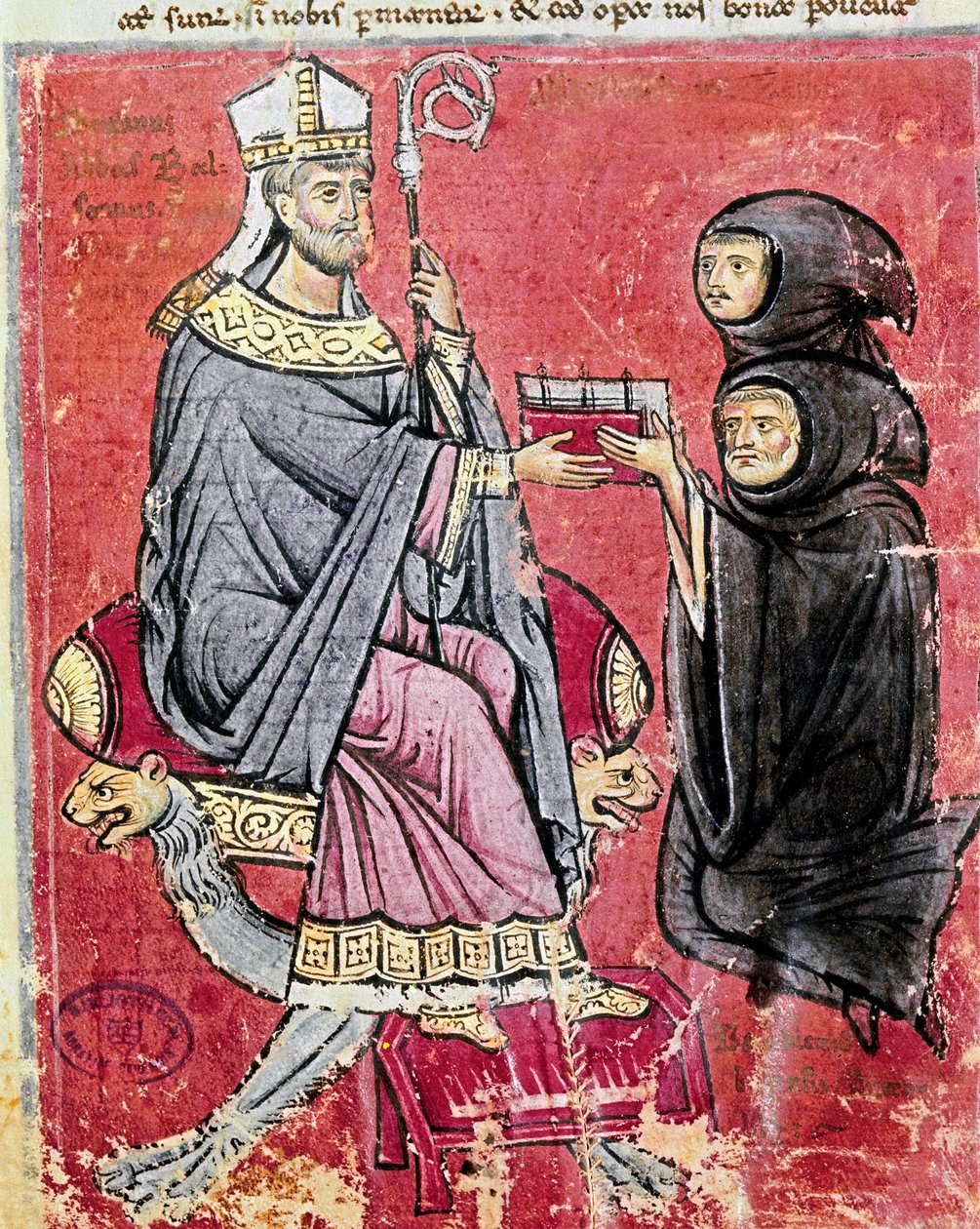Mnich Benedetto da Bari (reprezentujący młodych i starych, aby wskazać, że pisanie jego pracy pochłaniało całe życie) przekazał księdzu Balsamo (XIII w.), przywódcy opactwa benedyktyńskiego w Cava de Tirreni, swój kodeks De Septem Sigillis na temat Odnośni autorstwa Italian School