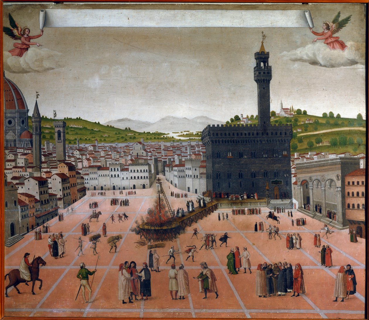 Stos Girolamo Savonaroli na Piazza della Signoria we Florencji w 1498 r. (obraz) autorstwa Italian School