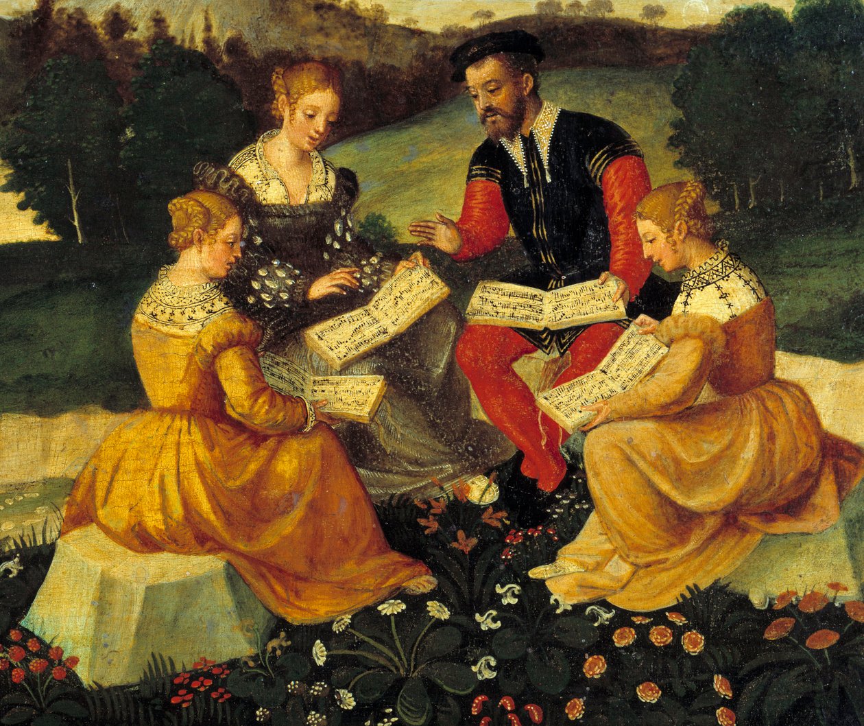 Koncert wokalny Malarstwo Szkoły Włoskiej. 16 wiek. Bourges, Hotel Lallemant - Koncert Bukoliczny. Malarstwo Szkoły Włoskiej. 16 wiek. Hotel Lallemant, Bourges, Francja autorstwa Italian School