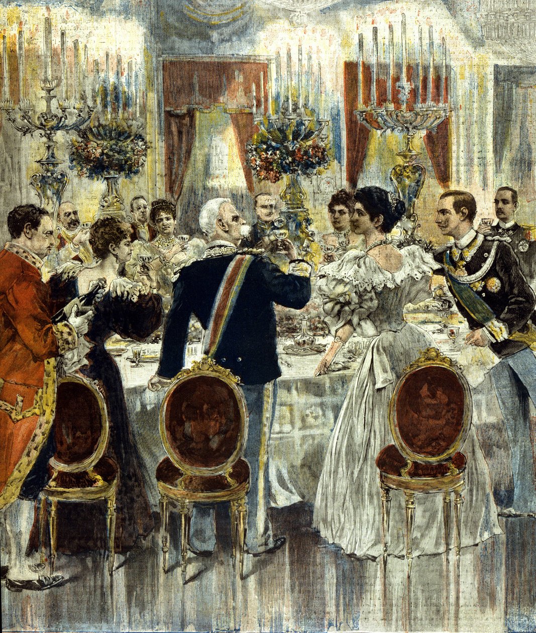 Bankiet weselny panny młodej Wiktora Emanuela III (Victor-Emmanuel) (Vittorio Emanuele) i Heleny Czarnogórskiej odbywa się w Pałacu Kwirynalskim w Rzymie. 1896. autorstwa Italian School