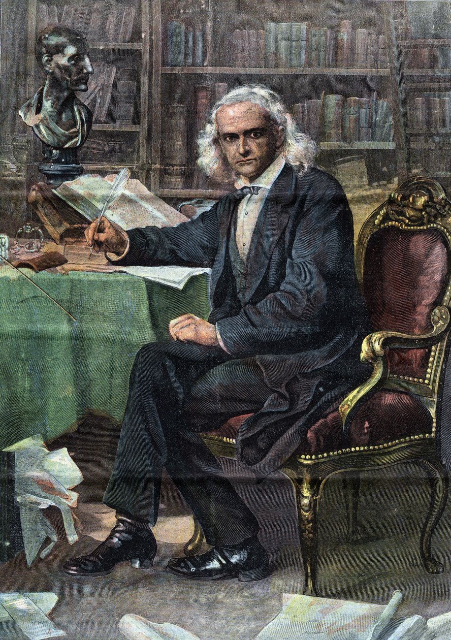 Theodor Mommsen (1817-1903), niemiecki historyk i polityk (Nagroda Nobla w dziedzinie literatury w 1902 r.) - w "La Tribuna illustrata" autorstwa Italian School