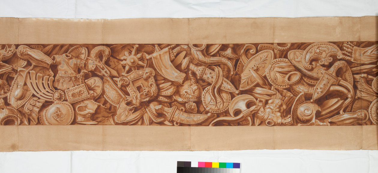 Three Drawings after the Antique, ok. 1750 (rysunek pędzlem wzmocniony brązowym rozmyciem nad słabym oznaczeniem czarną kredą) autorstwa Italian School