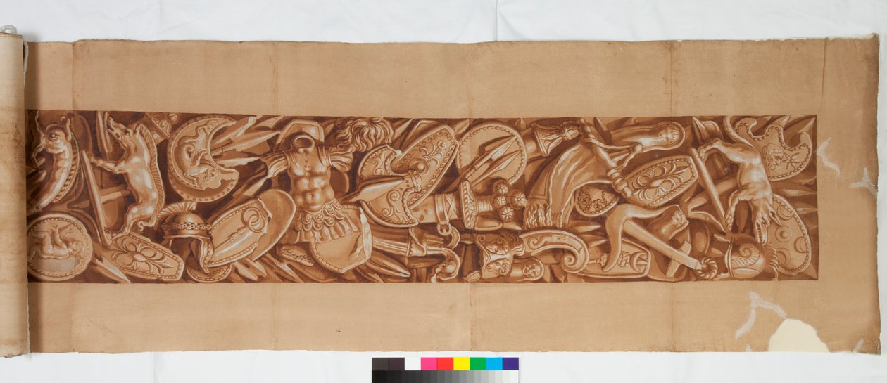 Three Drawings after the Antique, ok. 1750 (rysunek pędzlem wzmocniony brązowym rozmyciem nad słabym oznaczeniem czarną kredą) autorstwa Italian School