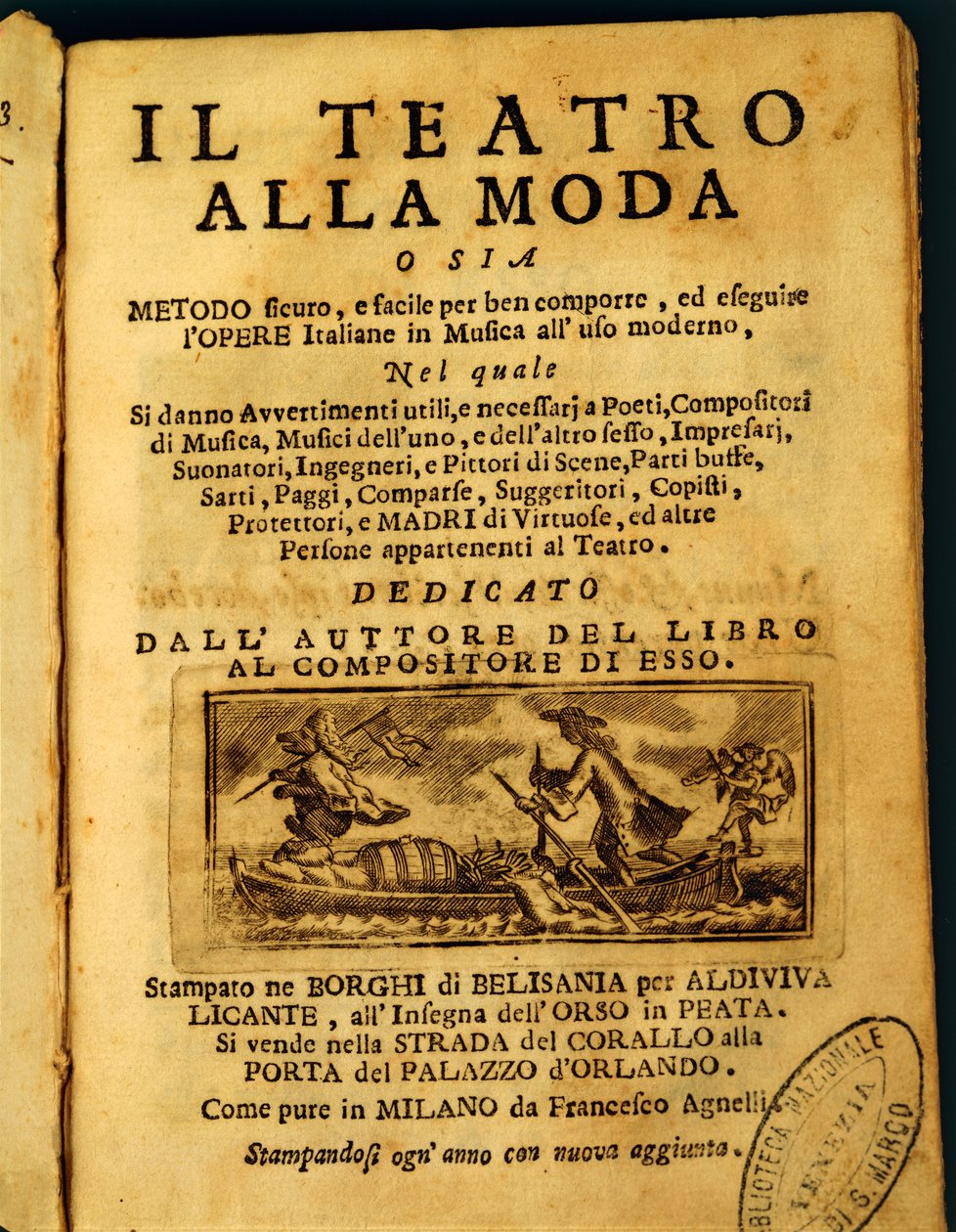 Strona tytułowa „Teatro della Moda”, Benedetto Marcello (lito) autorstwa Italian School