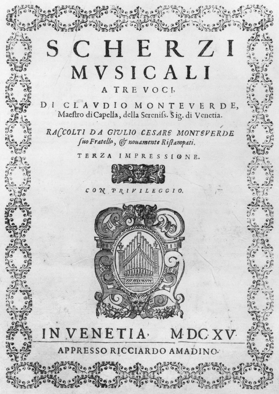 Strona tytułowa Scherzi Musicali Claudio Monteverdiego (1567-1643) 1615 autorstwa Italian School