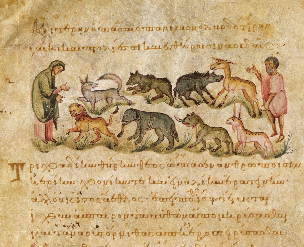 Traktat o wielu gatunkach zwierząt zamieszkujących ziemię, ilustracja z Cynegetyki autorstwa Oppiana (tempera na welinie) autorstwa Italian School