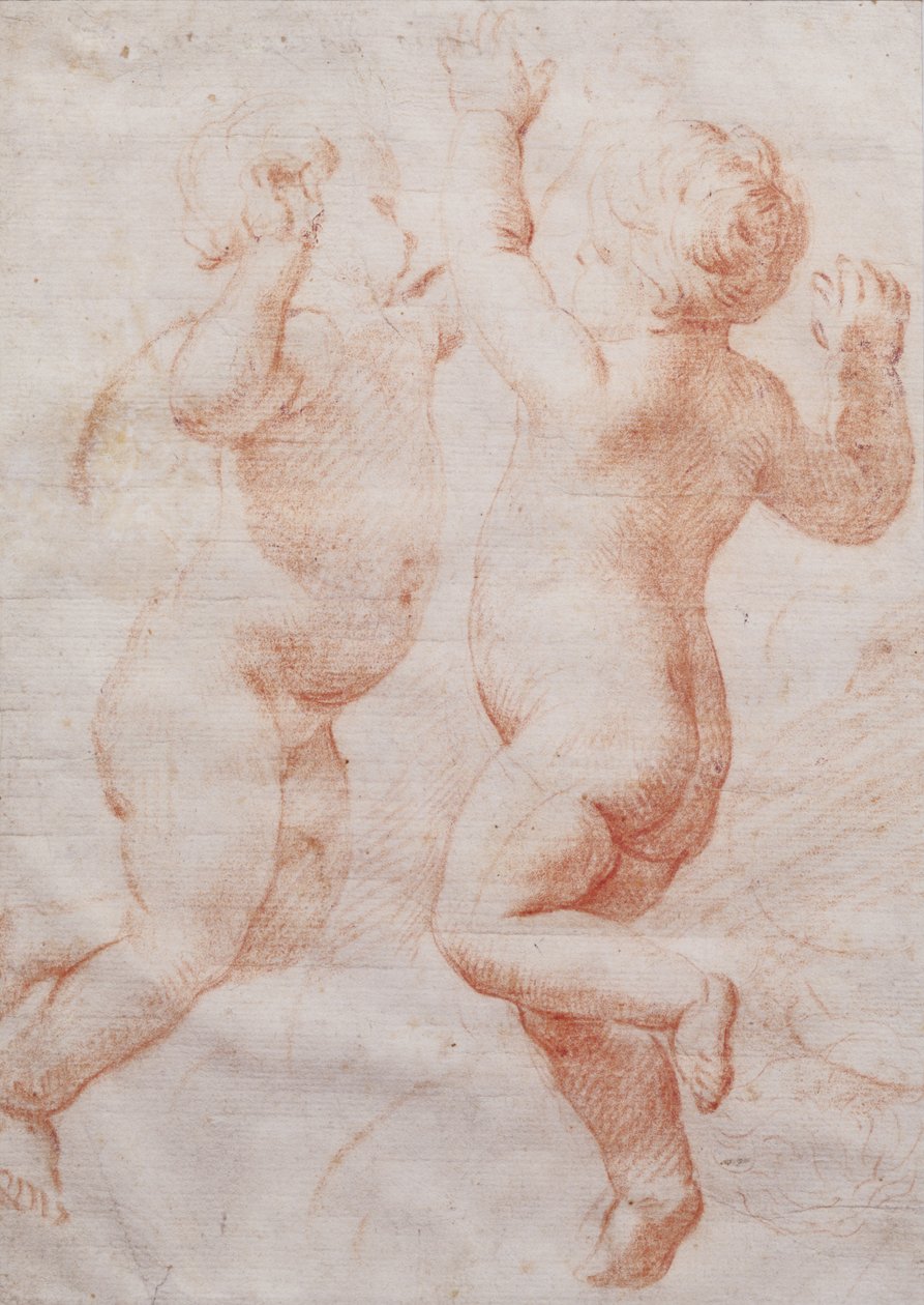 Dwa tańczące putta, ok. 1700 (czerwona kreda) autorstwa Italian School