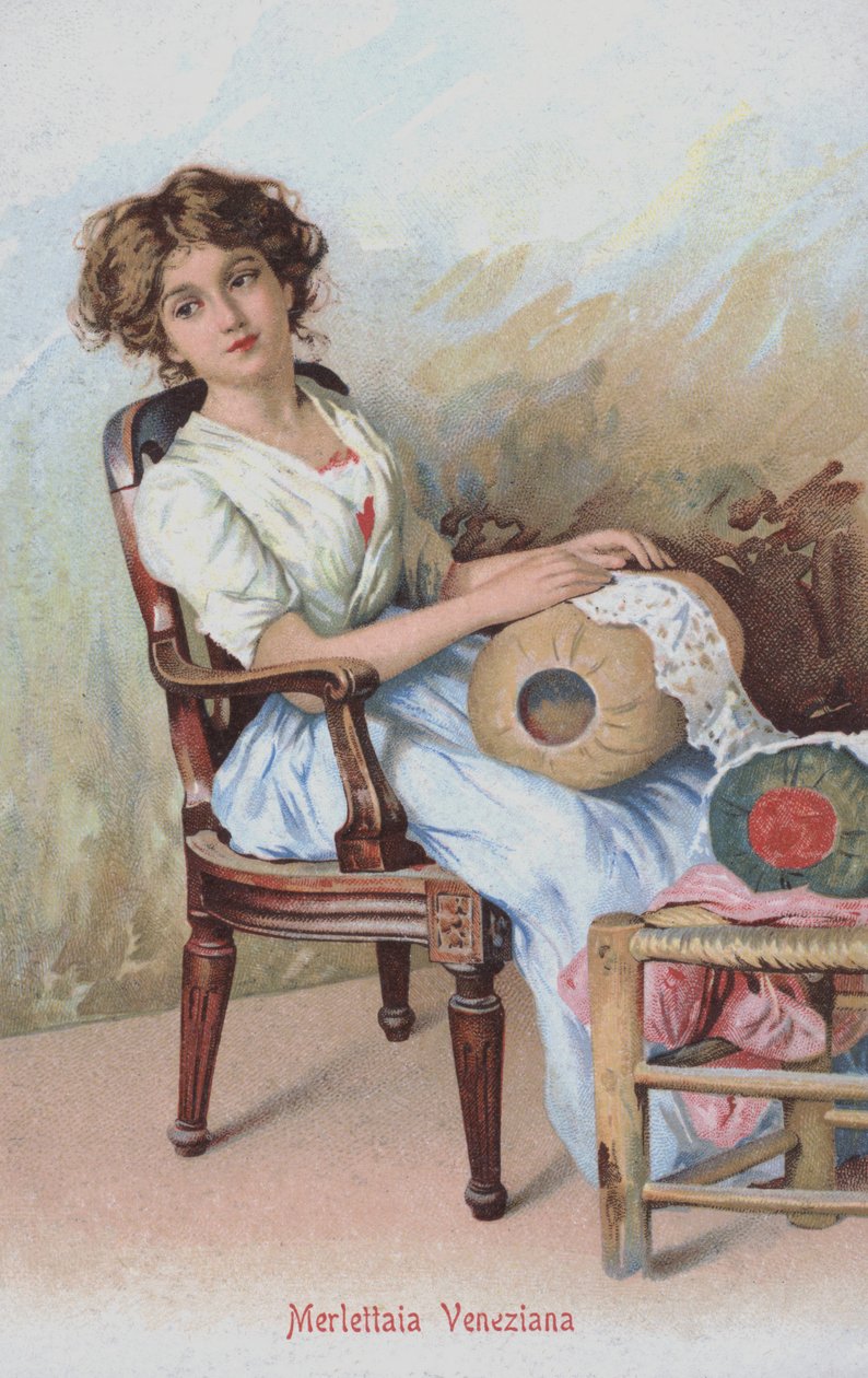 Wenecka koronkarka, Włochy (chromolitho) autorstwa Italian School