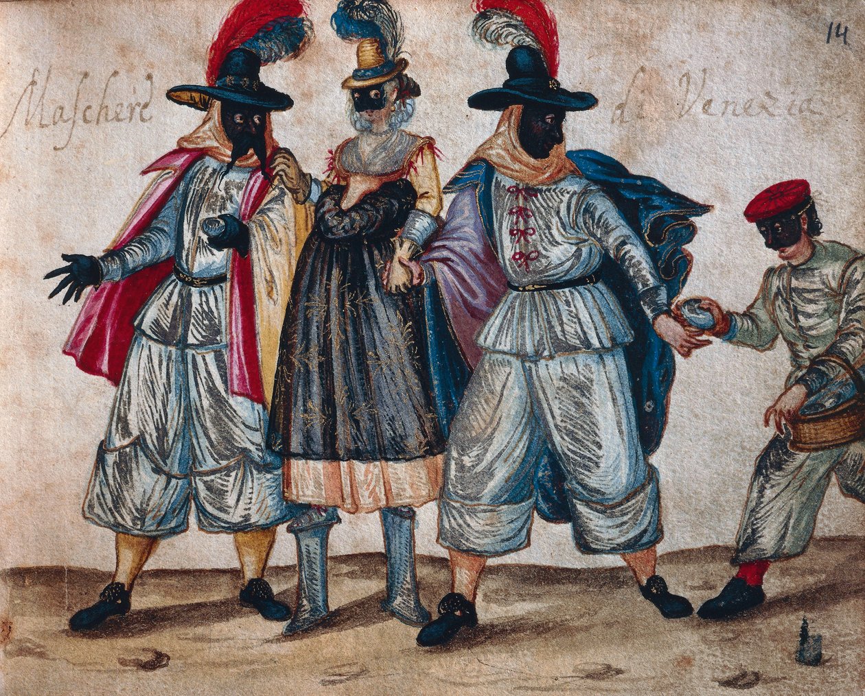 Weneckie zamaskowane postacie podczas karnawału autorstwa Italian School