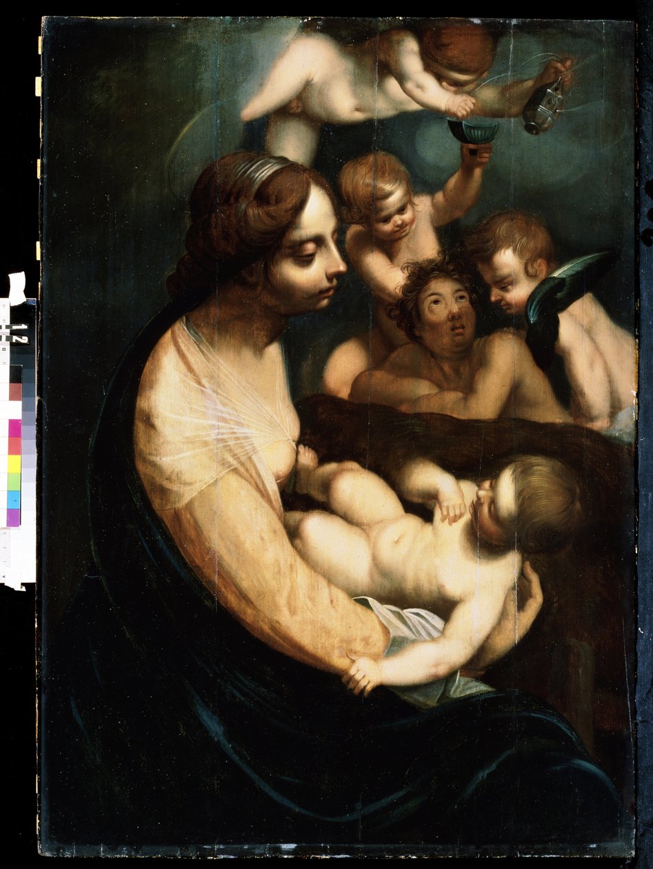 "Madonna z Dzieciątkiem i Aniołami" (Dziewica z Dzieciątkiem z Aniołami) Malarstwo włoskie z początku XVII wieku. Muzeum Sztuki Michaiła Kroszyckiego, Sewastopol (Sewastopol) Ukraina autorstwa Italian School