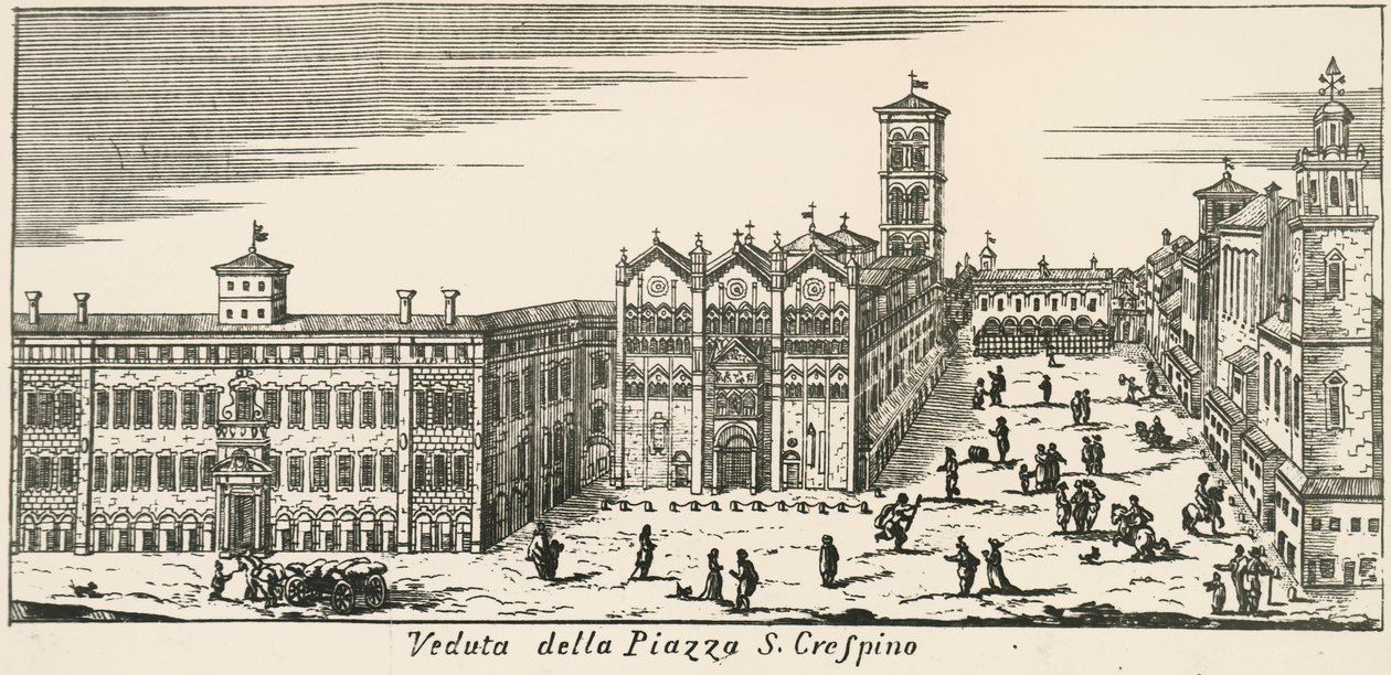 Widok na Piazza San Crispino i katedrę w Ferrarze, grawerowanie, Włochy autorstwa Italian School