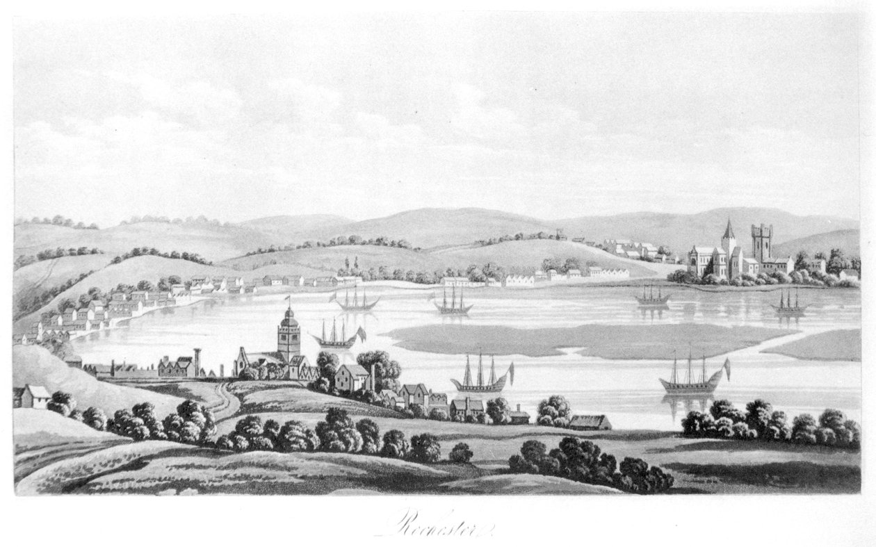 Widok Rochester w 1669, z Podróży Cosimo III (1642-1723) Wielkiego Księcia Toskanii, przez Anglię za panowania Karola II, przekład angielski, opublikowany 1821 autorstwa Italian School