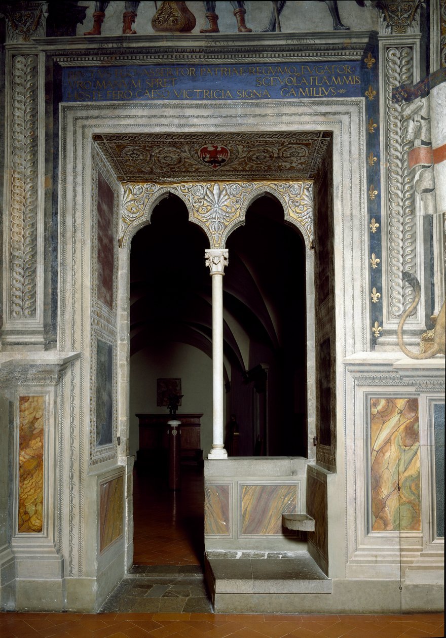 Widok okna Sali Lilii zbudowanej w latach 1299-1314 autorstwa Italian School