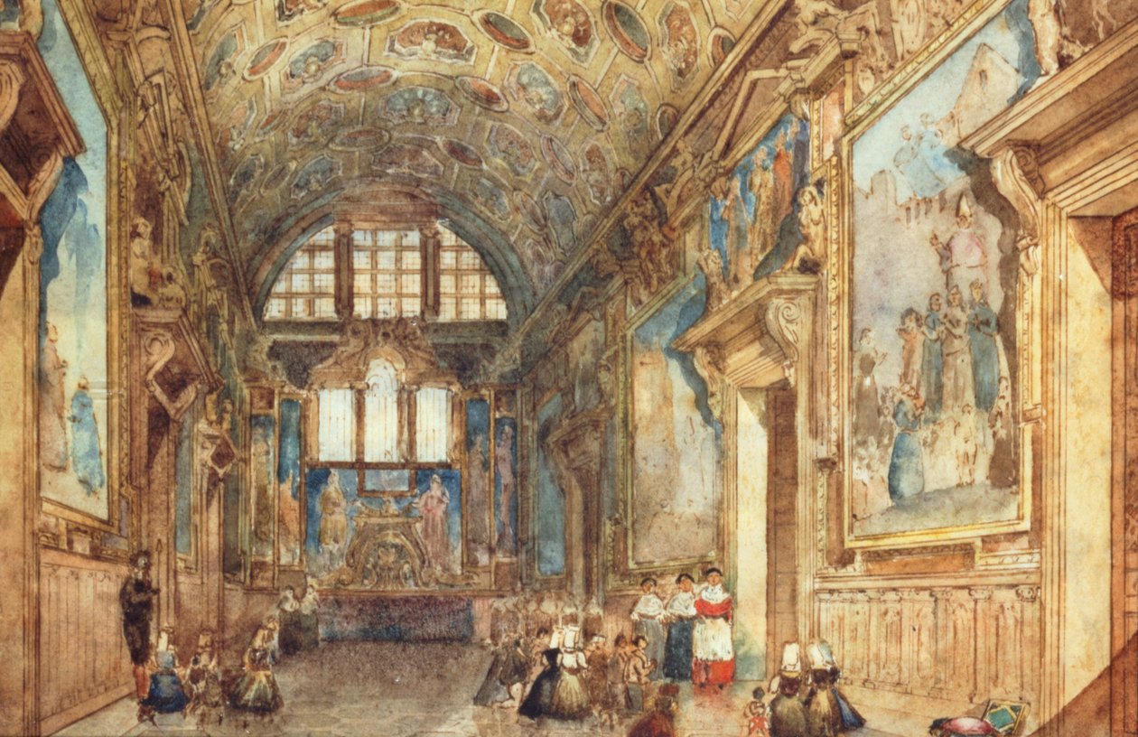 Widok wnętrza Pałacu Dożów w Wenecji, ok. 1930 r. 1840 (wc na welinie) autorstwa Italian School