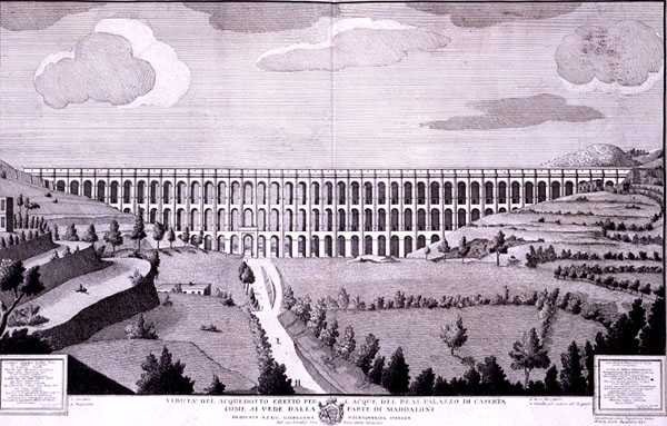 Widok akweduktu niosącego wodę do Palazzo di Caserta z Maddaloni (rycina) autorstwa Italian School