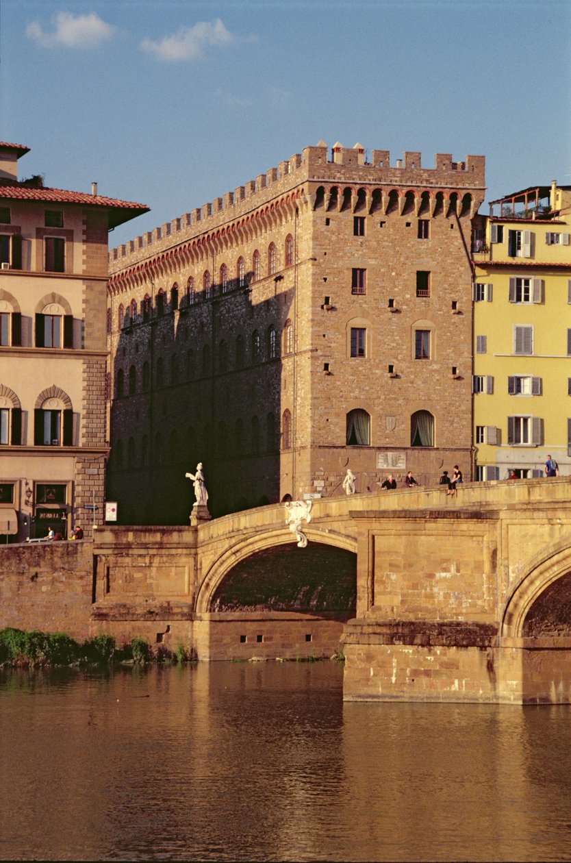 Widok na Museo Ferragamo i Ponte Santa Trinita autorstwa Italian School