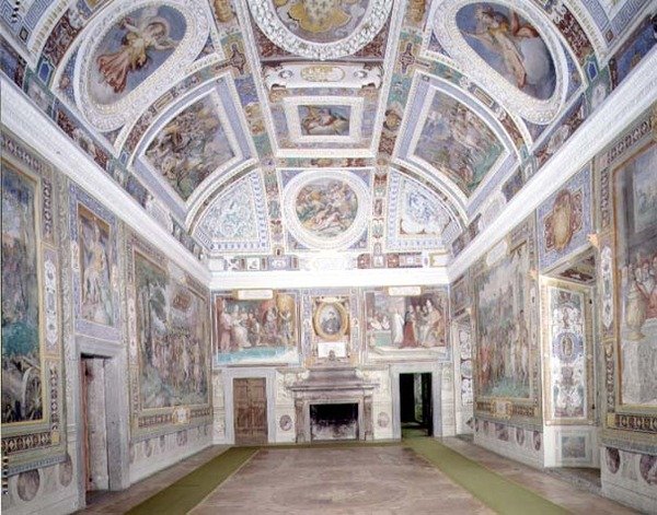 Widok na „Sala dei Fasti Farnese” (Salę Splendorów Farnese) wymyśloną przez Onofrio Panvinio i z freskami Taddeo (1529-66) i Federico Zuccaro (1540-1609) 1557-83 (fresk) autorstwa Italian School