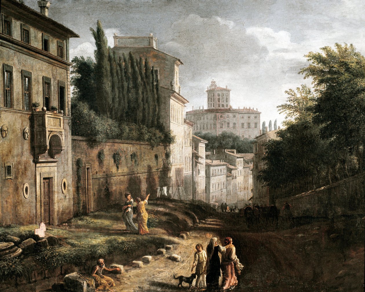 Widok ulicy San Bonaventura na wzgórzu Palatyn w Rzymie (malarstwo autorstwa Italian School
