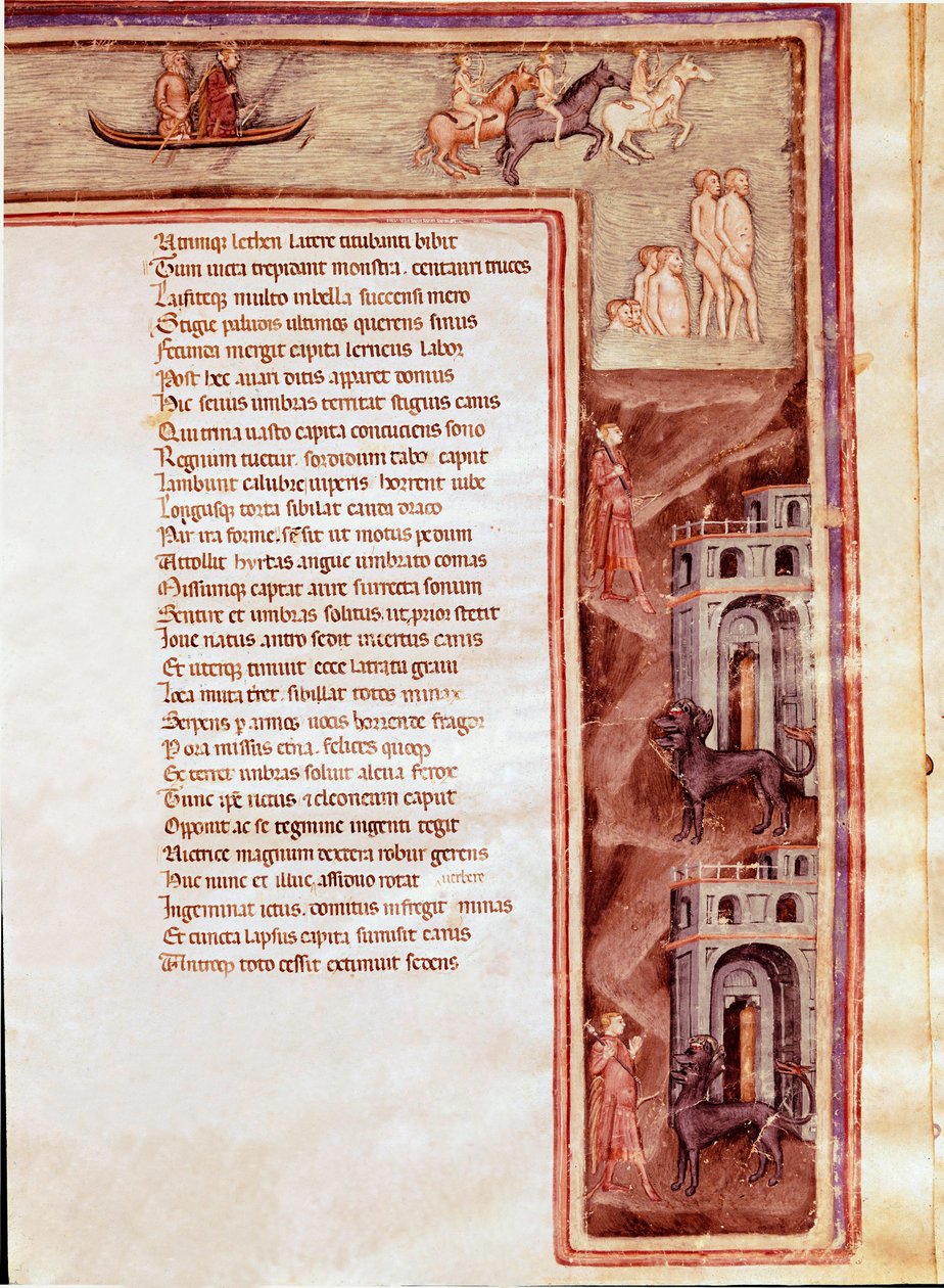 Widok zaświatów, postacie i potwory, ilustracja do Herkulesa Wściekłego Seneque (Miniatura autorstwa Italian School