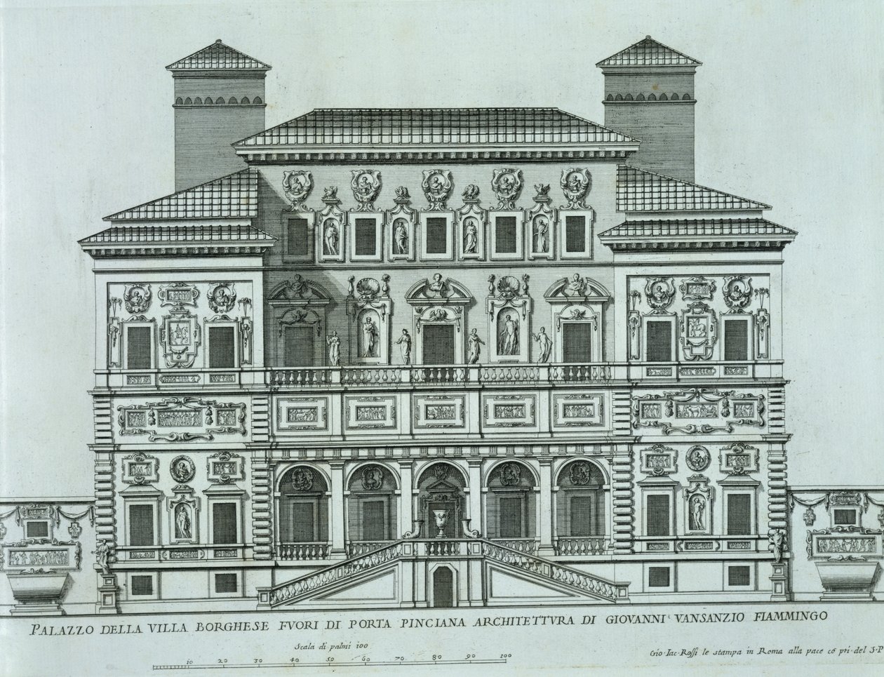 Widok na fasadę willi Borghese, Rzym autorstwa Italian School